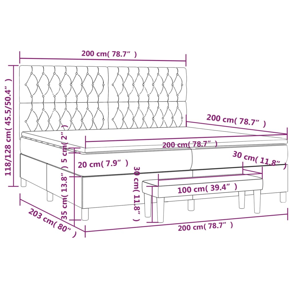 Krevet s oprugama i madracem svjetlosivi 200x200 cm baršunasti