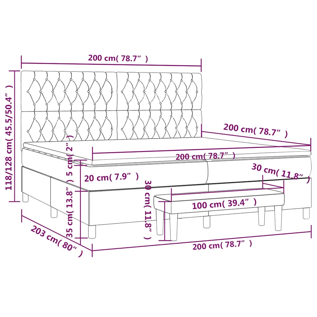 Krevet s oprugama i madracem tamnoplavi 200x200 cm baršunasti