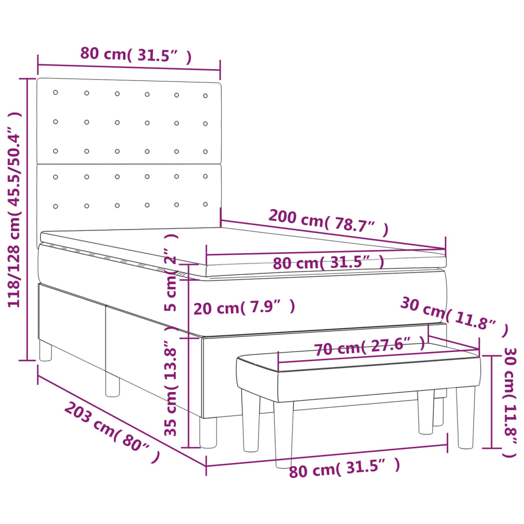 Box spring krevet s madracem tamnosivi 80 x 200 cm baršunasti