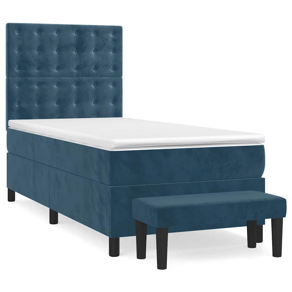 Box spring krevet s madracem tamnoplavi 90x190 cm baršunasti