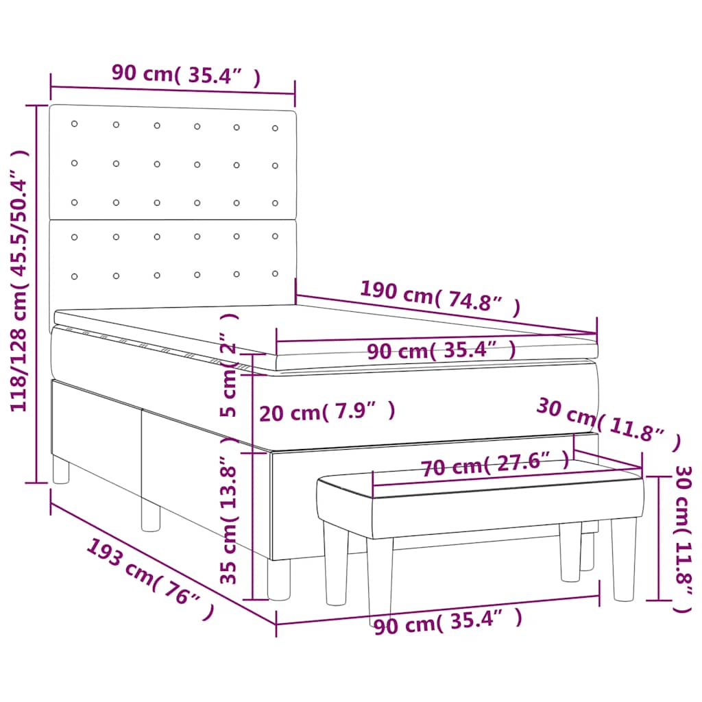 Box spring krevet s madracem tamnoplavi 90x190 cm baršunasti