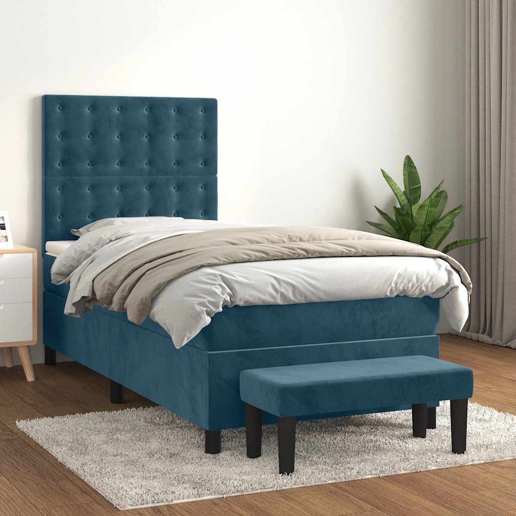 Box spring krevet s madracem tamnoplavi 90x190 cm baršunasti