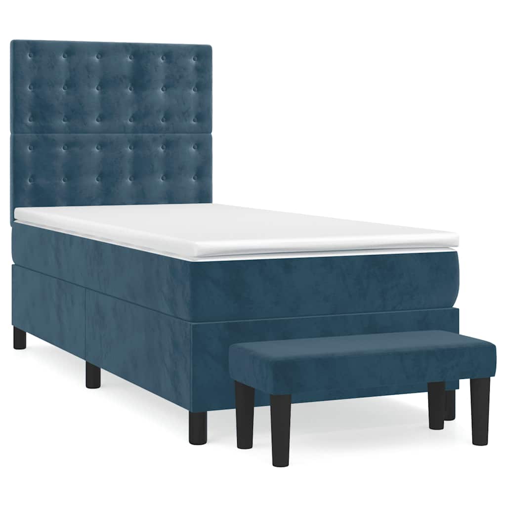 Box spring krevet s madracem tamnoplavi 90x200 cm baršunasti