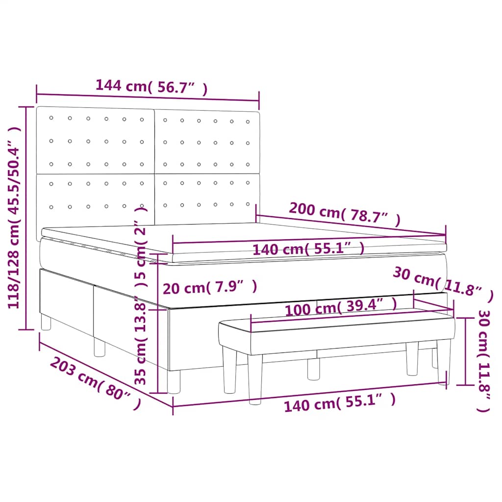 Krevet s oprugama i madracem tamnoplavi 140x200 cm baršunasti