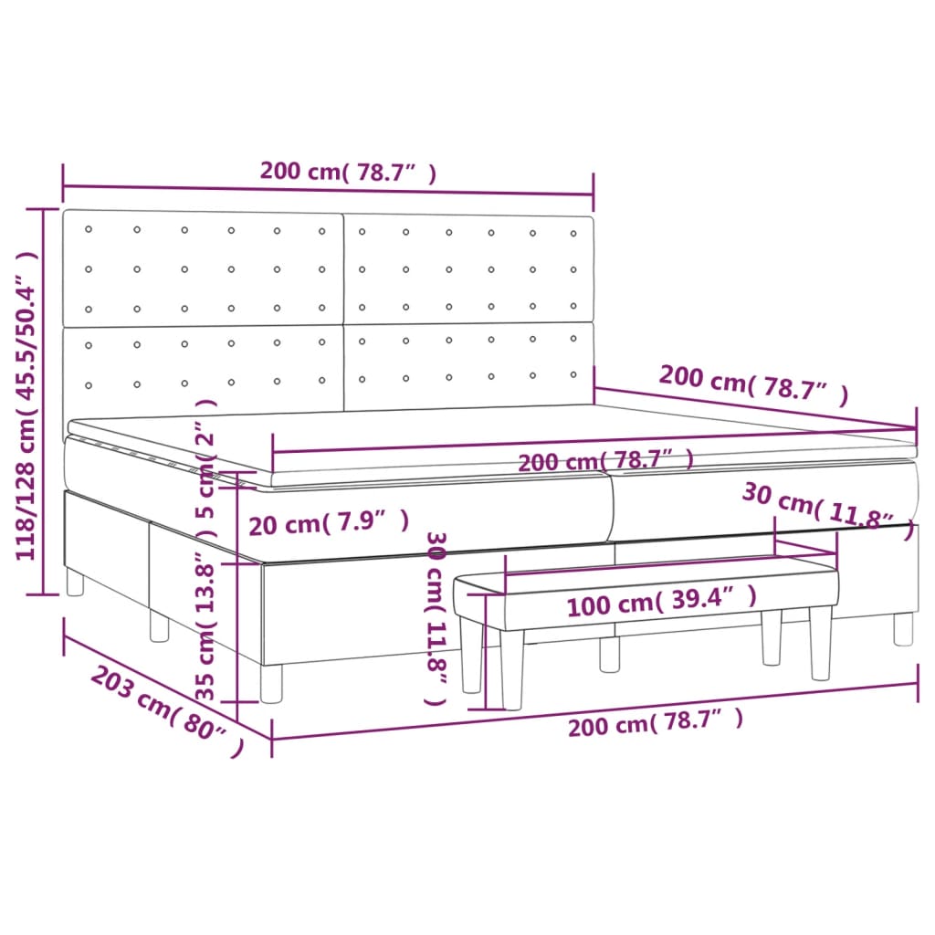 Krevet s oprugama i madracem tamnosivi 200x200 cm baršunasti