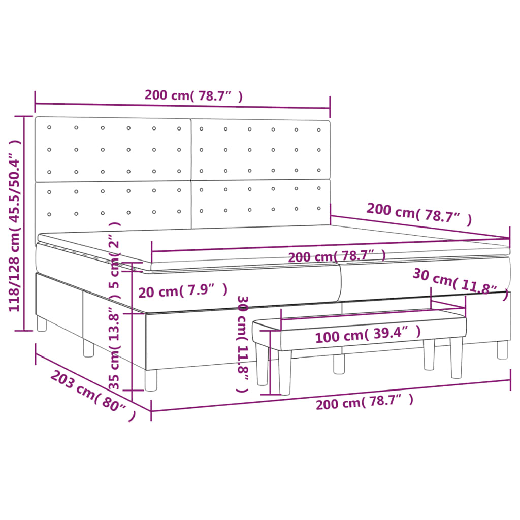 Krevet s oprugama i madracem crni 200x200 cm baršunasti