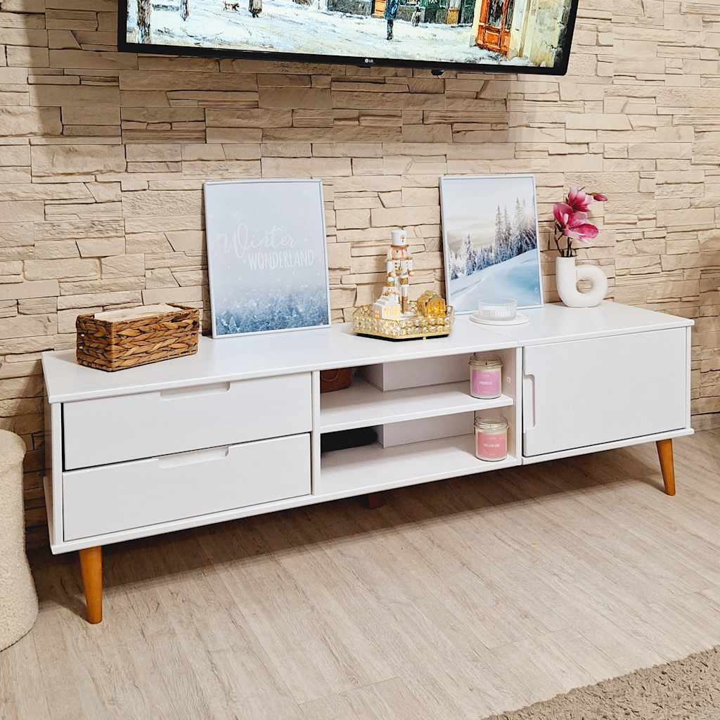 TV ormarić MOLDE bijeli 158 x 40 x 49 cm od masivne borovine