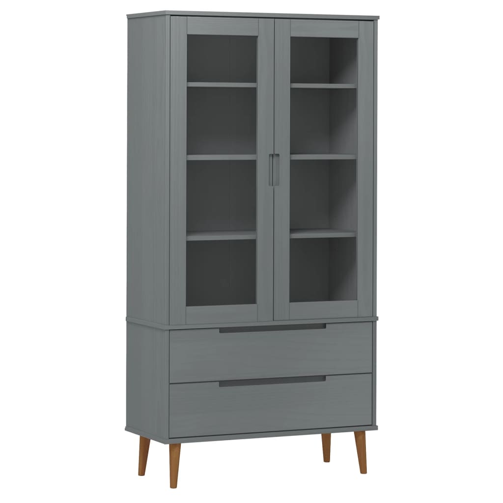 Vitrina MOLDE siva 90 x 35 x 175 cm od masivne borovine