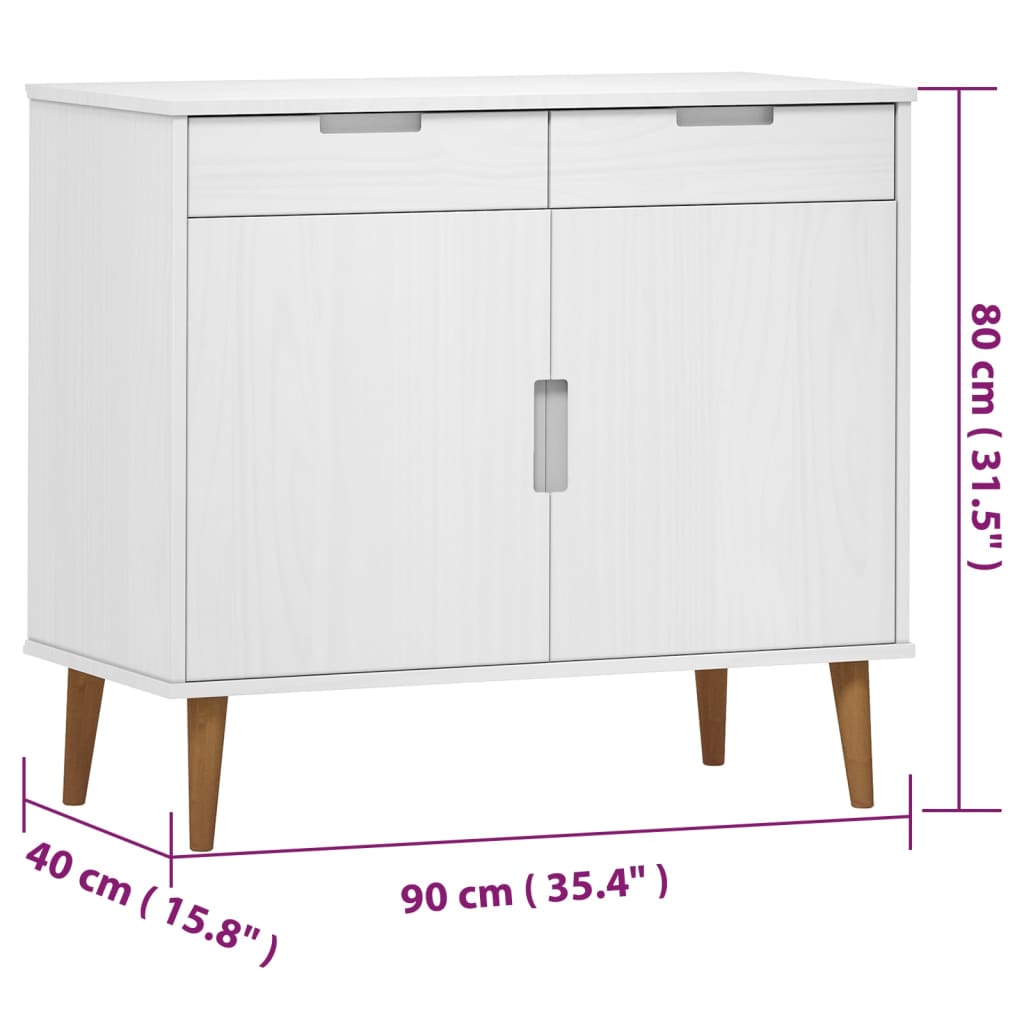 Komoda MOLDE bijela 90 x 40 x 80 cm od masivne borovine