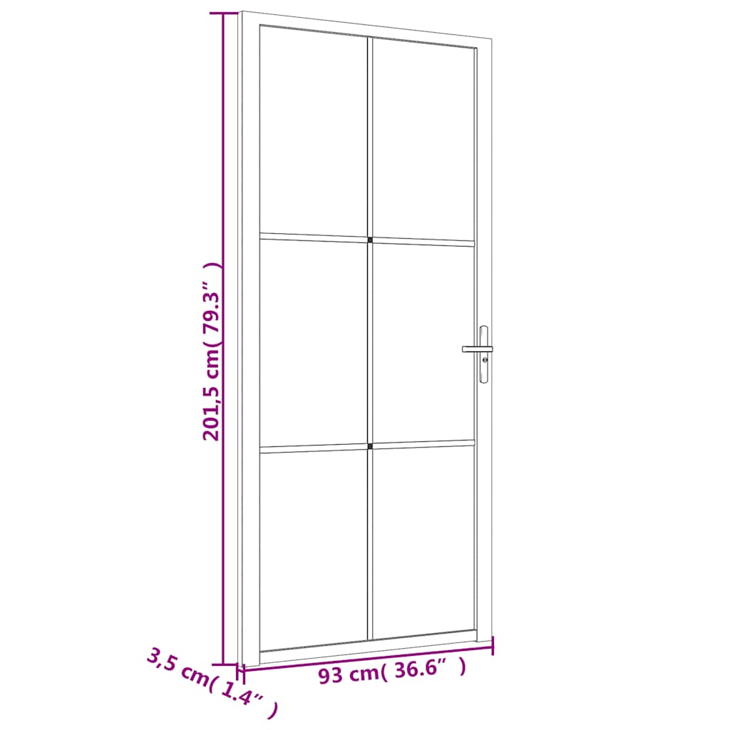 Unutarnja vrata 93 x 201,5 cm crna od mat stakla i aluminija