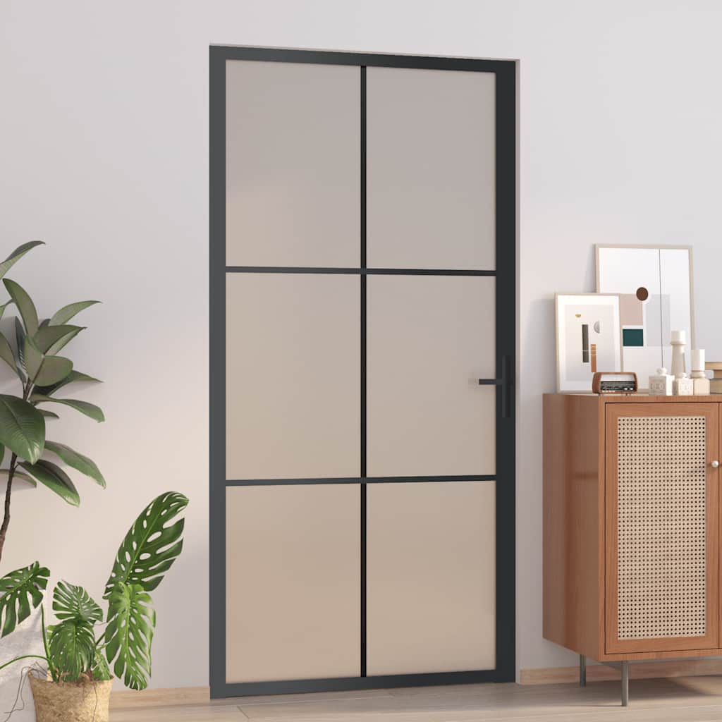 Unutarnja vrata 102,5 x 201,5 cm crna od mat stakla i aluminija