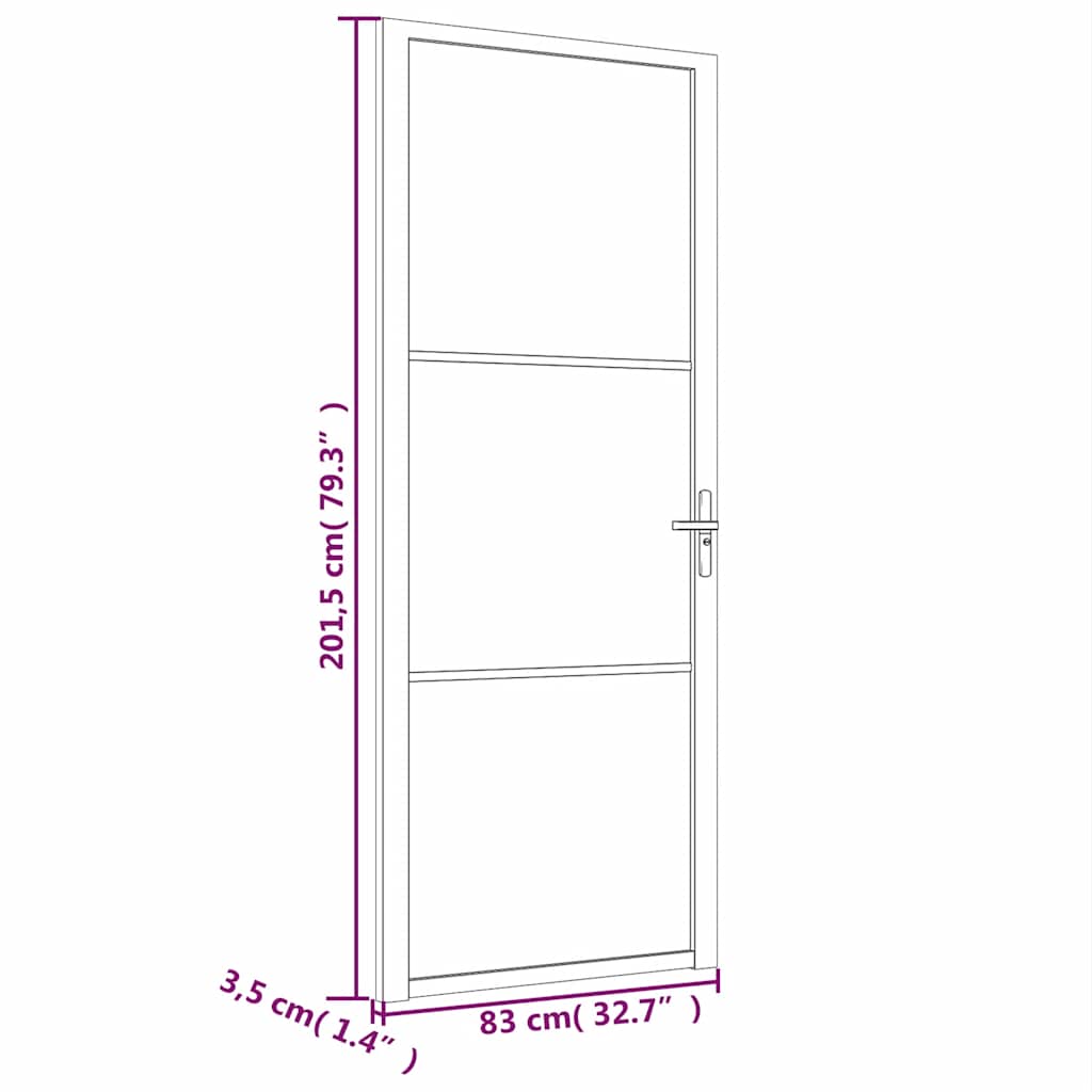 Unutarnja vrata 83 x 201,5 cm crna od ESG stakla i aluminija