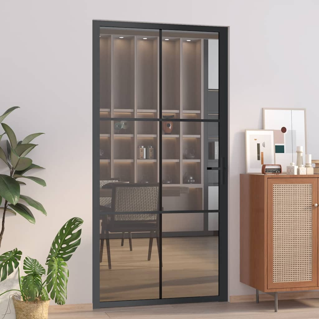 Unutarnja vrata 102,5x201,5 cm crna od ESG stakla i aluminija