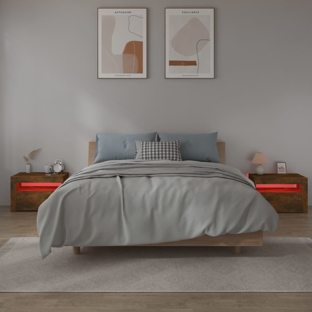 Noćni ormarići 2 kom s LED svjetlima boja hrasta 60x35x40 cm
