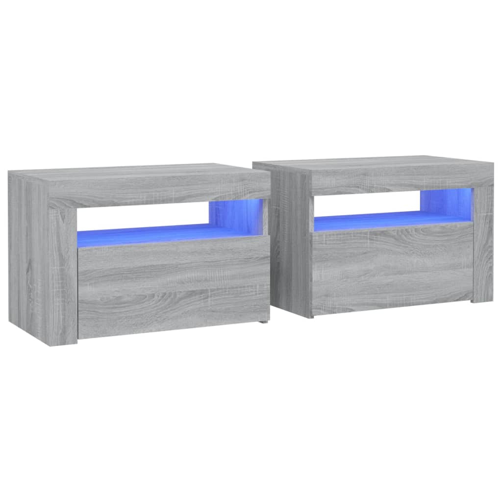 Noćni ormarići 2 kom s LED svjetlima boja hrasta 60x35x40 cm