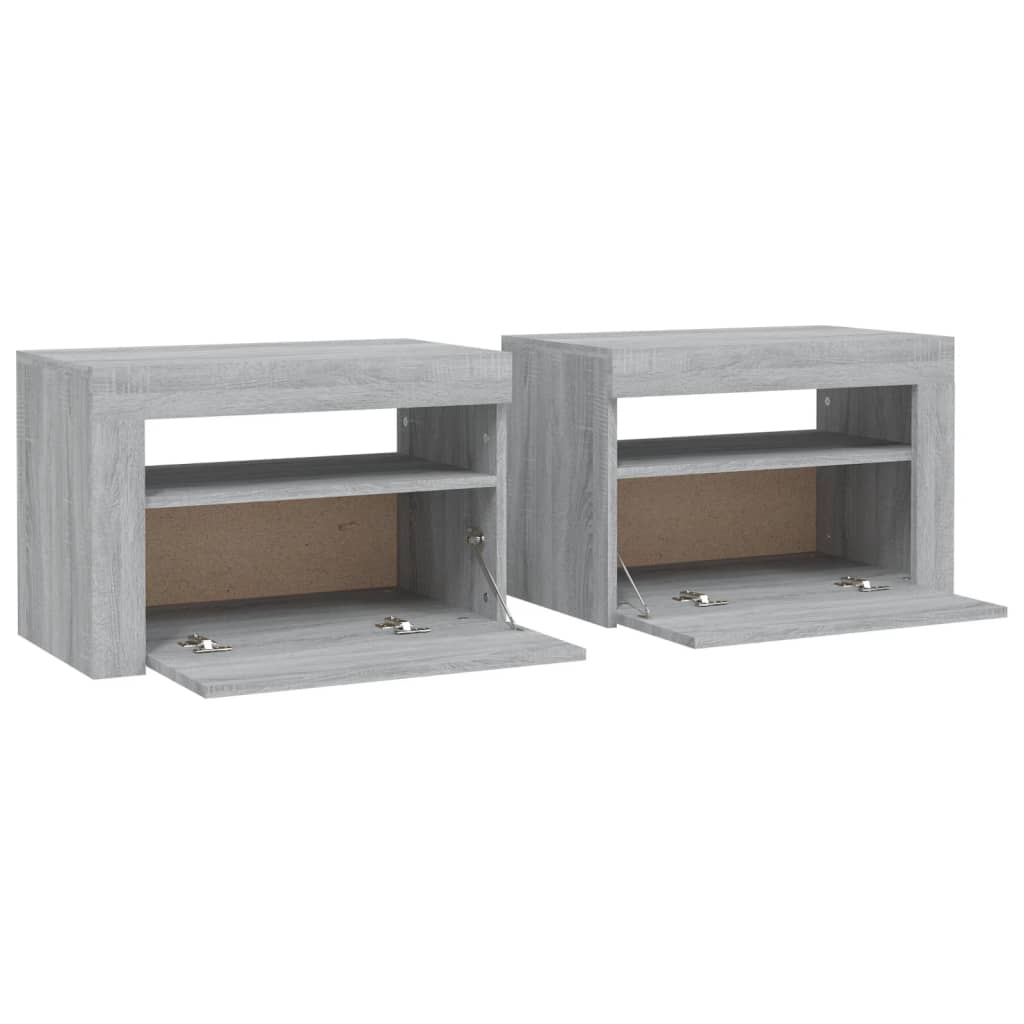 Noćni ormarići 2 kom s LED svjetlima boja hrasta 60x35x40 cm