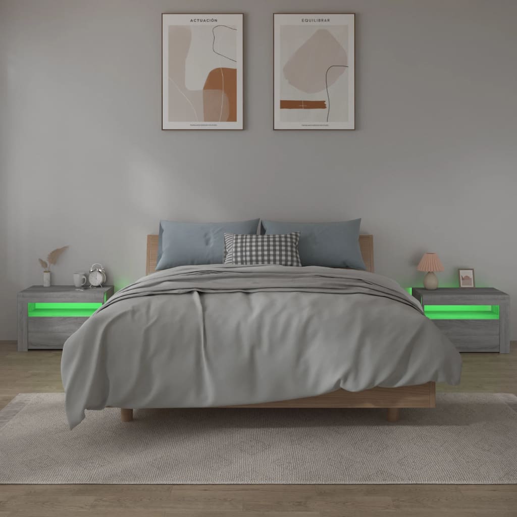 Noćni ormarići 2 kom s LED svjetlima boja hrasta 60x35x40 cm