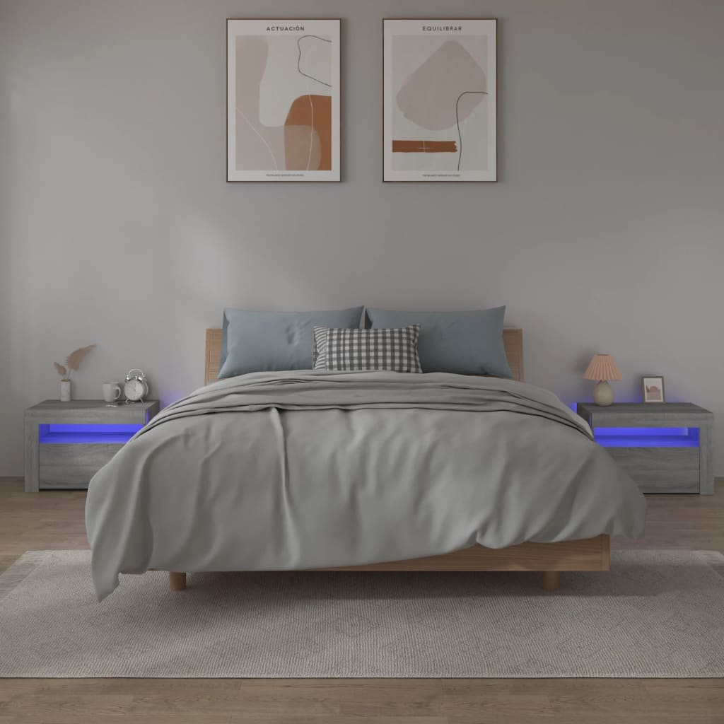 Noćni ormarići 2 kom s LED svjetlima boja hrasta 60x35x40 cm