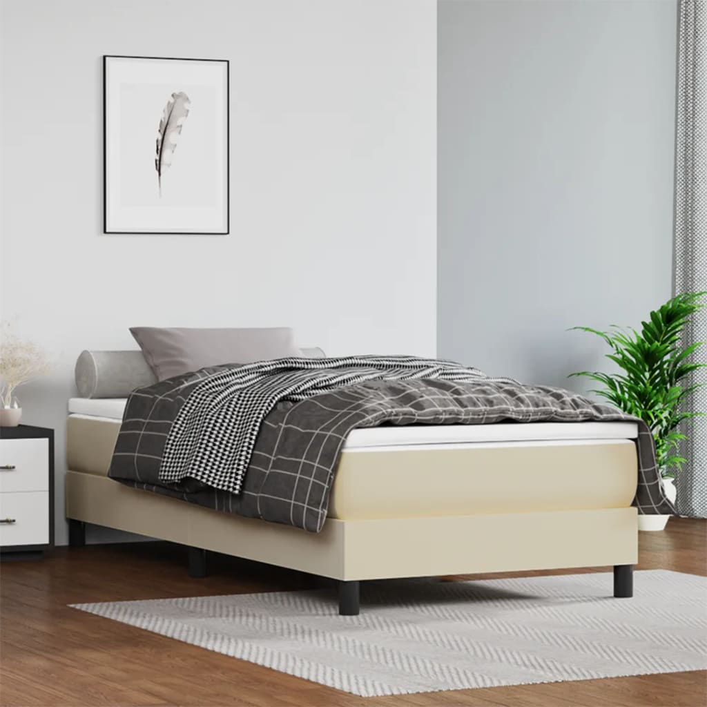 Krevet s oprugama i madracem krem 90 x 190 cm od umjetne kože
