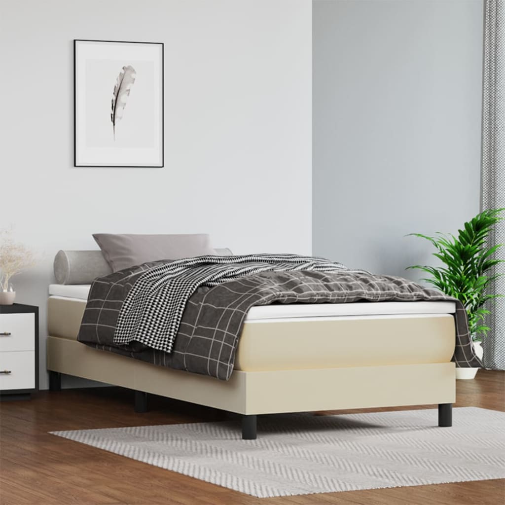 Krevet s oprugama i madracem krem 90 x 200 cm od umjetne kože