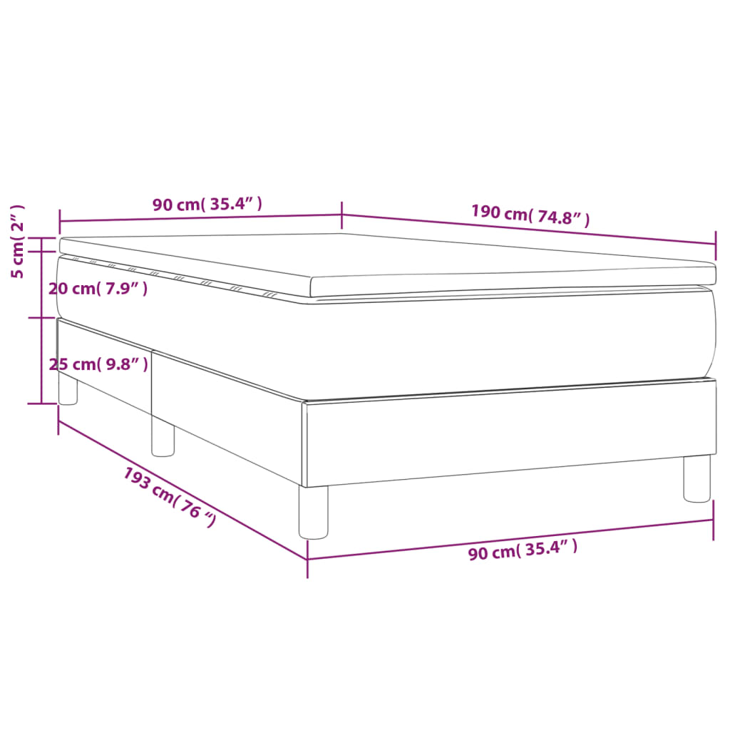 Box spring krevet s madracem tamnosivi 90x190 cm baršunasti