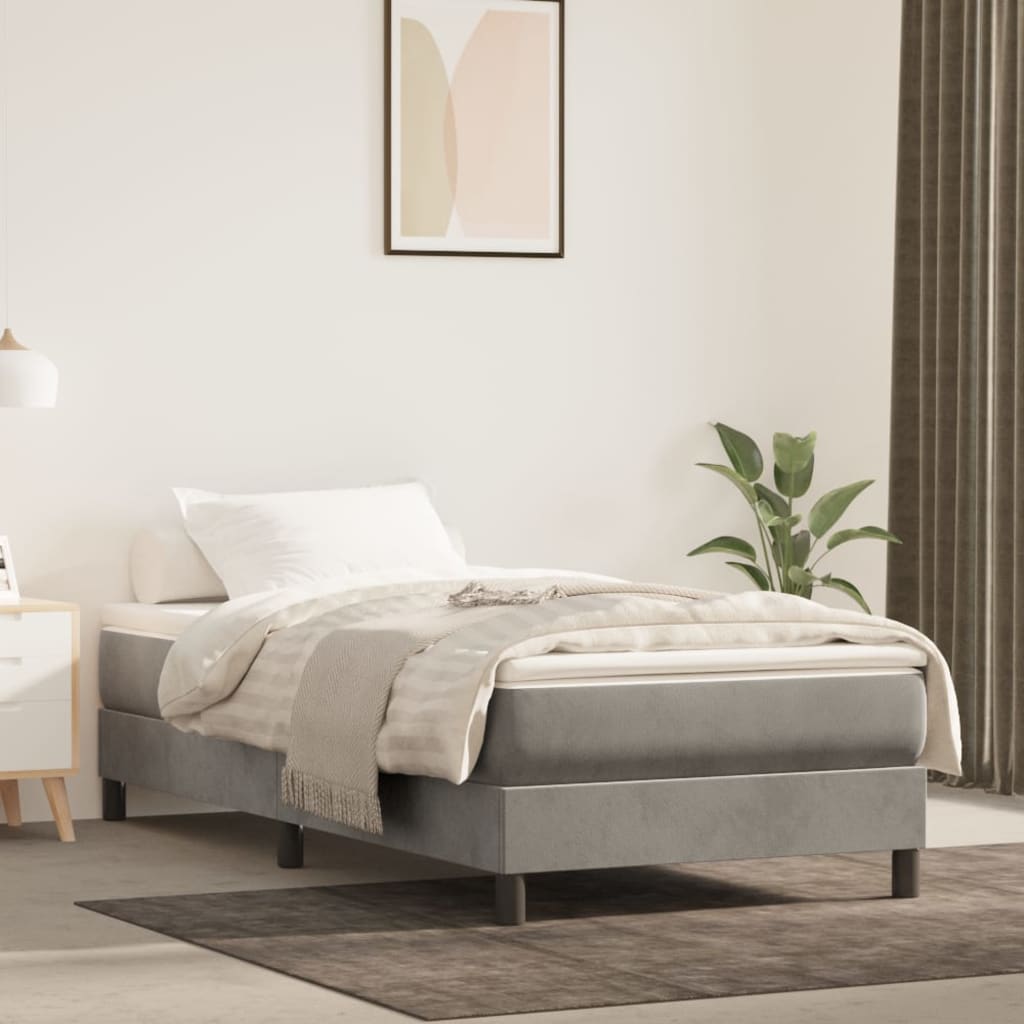Box spring krevet s madracem svjetlosivi 90x190 cm baršunasti