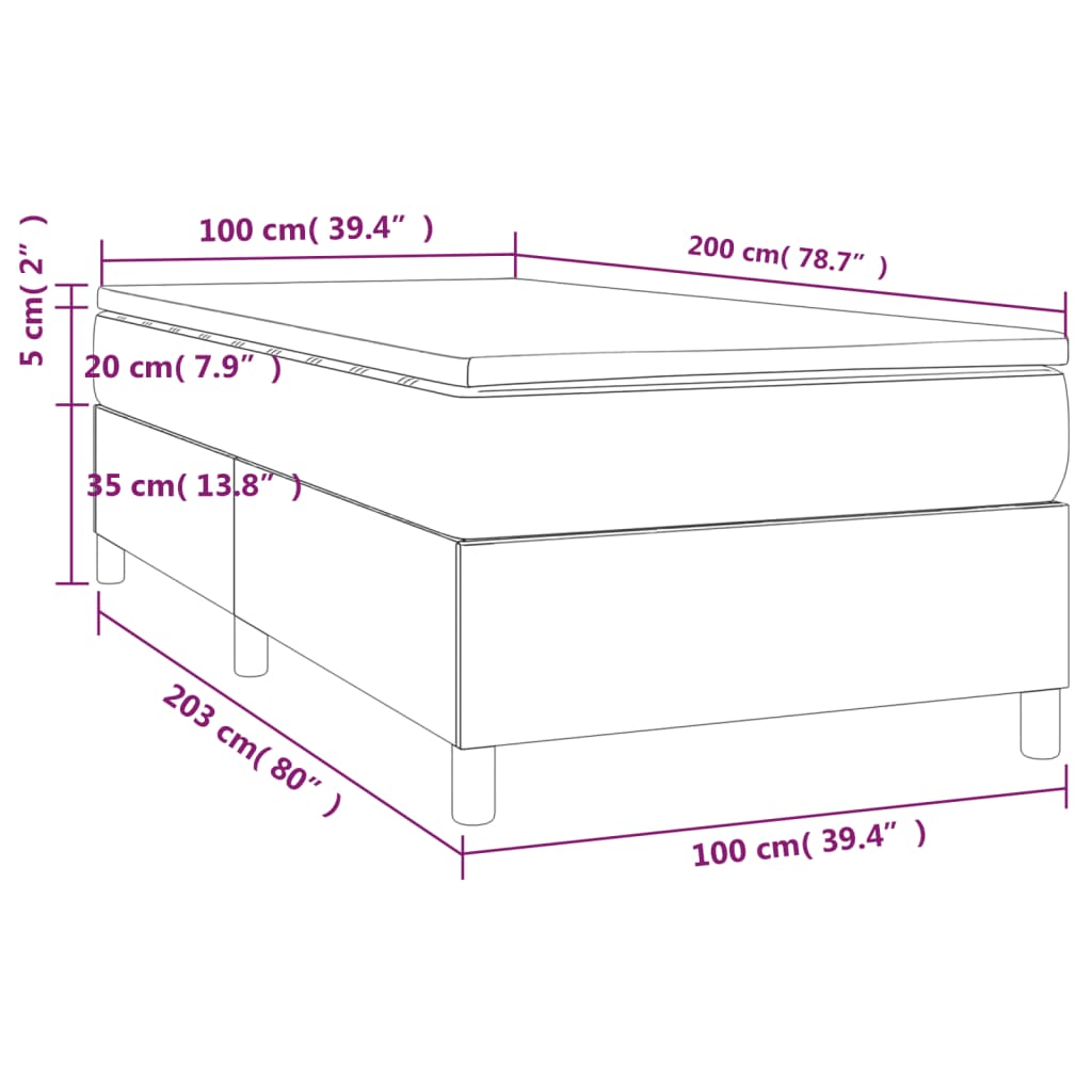Krevet s oprugama i madracem krem 100 x 200 cm od tkanine