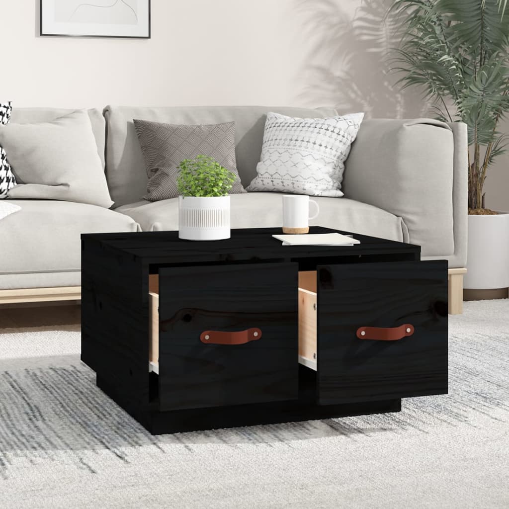 Stolić za kavu crni 60 x 53 x 35 cm od masivne borovine