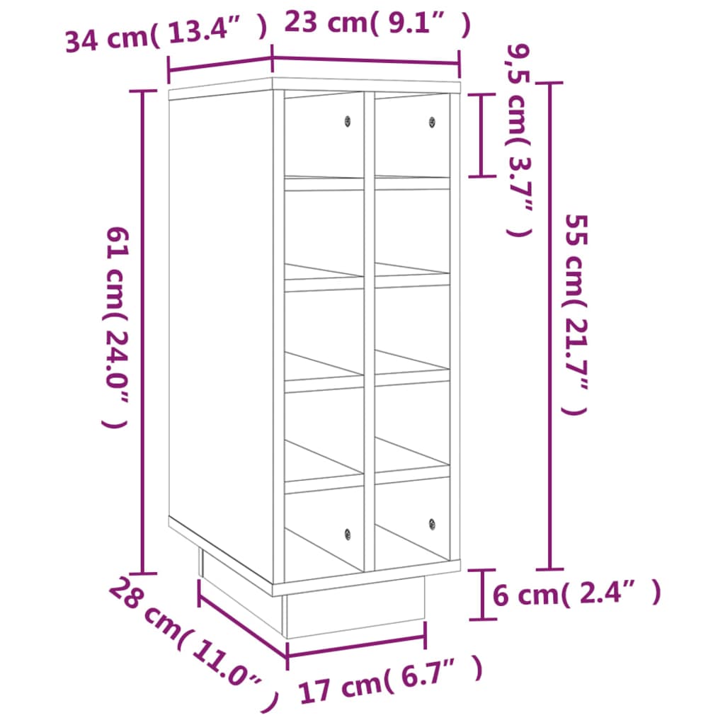 Ormarić za vino 23 x 34 x 61 cm od masivne borovine