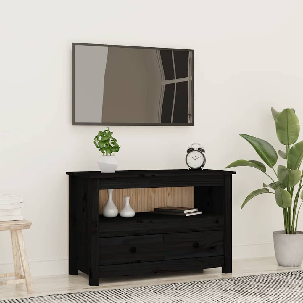 TV ormarić crni 79 x 35 x 52 cm od masivne borovine