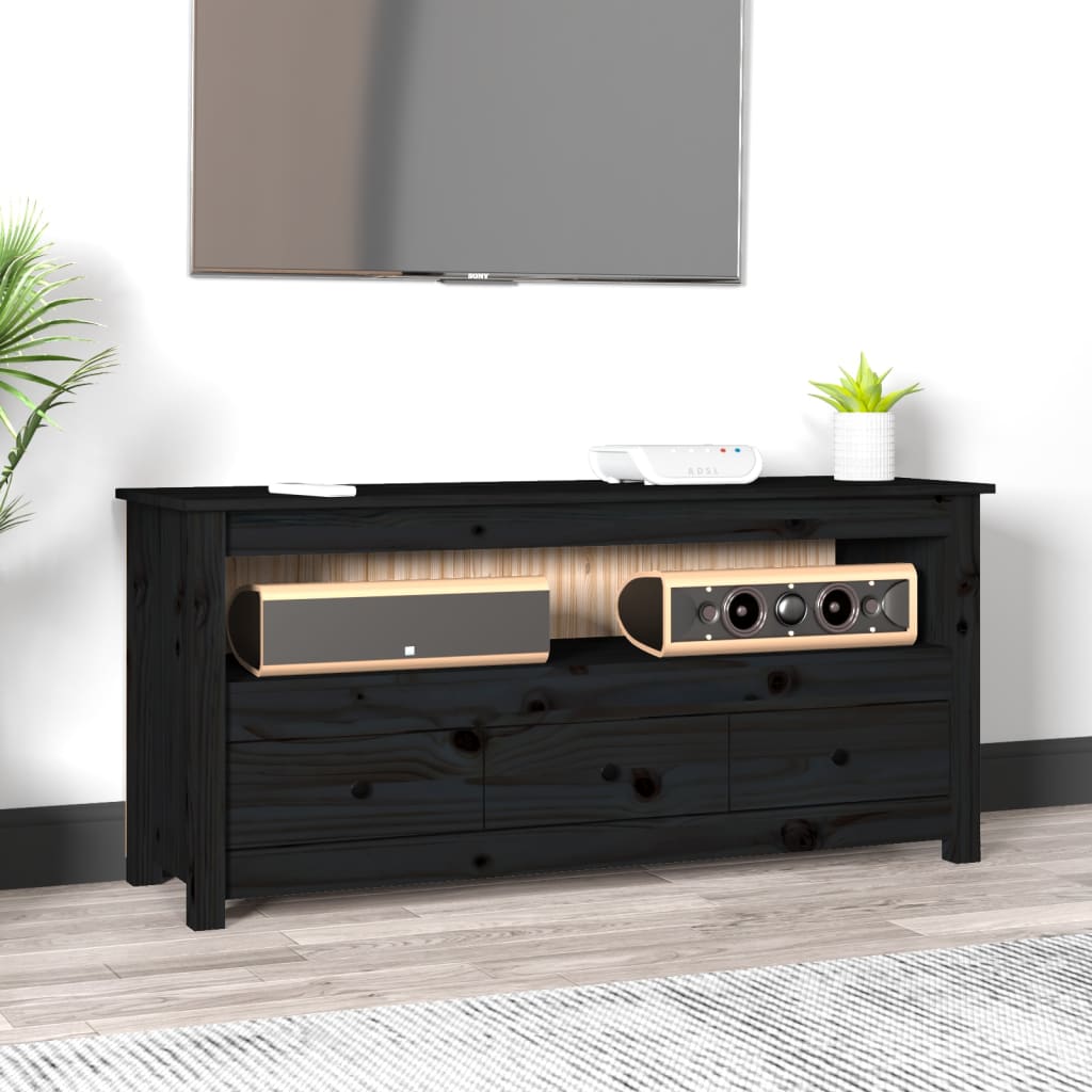 TV ormarić crni 114 x 35 x 52 cm od masivne borovine