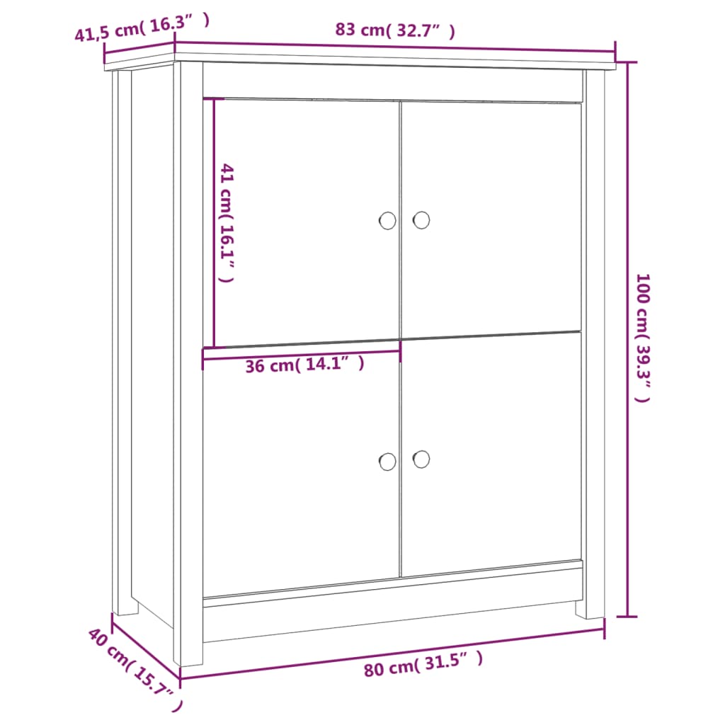 Komoda crna 83 x 41,5 x 100 cm od masivne borovine