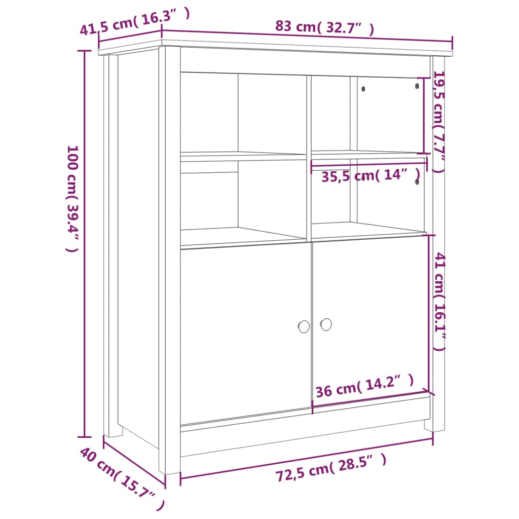 Komoda siva 83 x 41,5 x 100 cm od masivne borovine