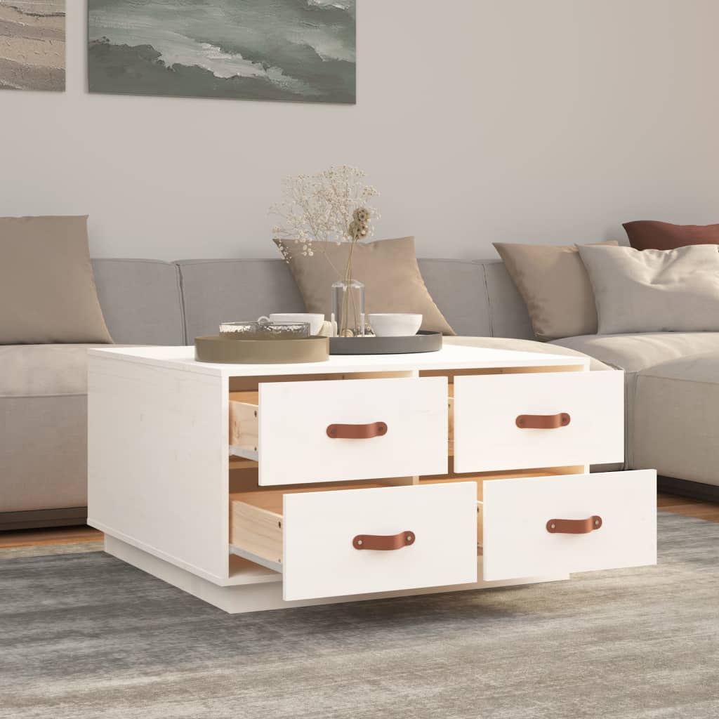 Stolić za kavu bijeli 80 x 80 x 45 cm od masivne borovine