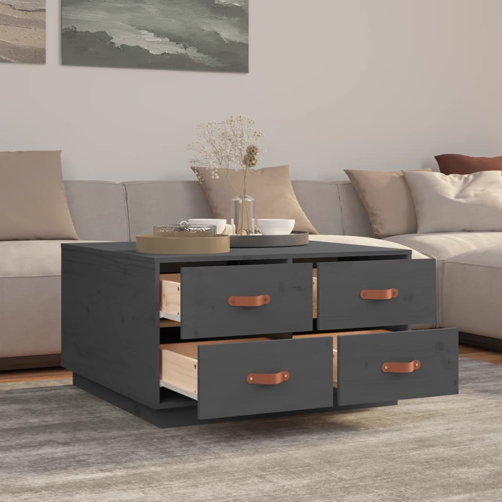 Stolić za kavu sivi 80 x 80 x 45 cm od masivne borovine