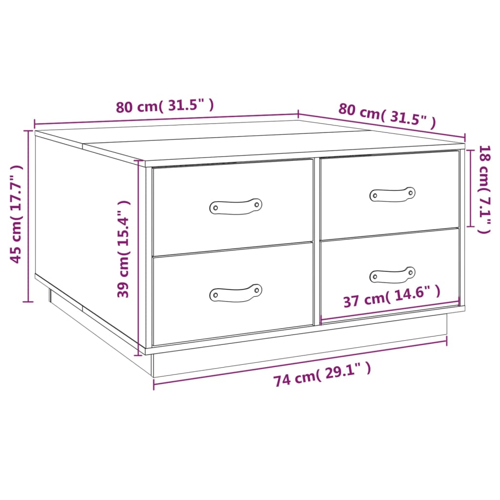 Stolić za kavu sivi 80 x 80 x 45 cm od masivne borovine