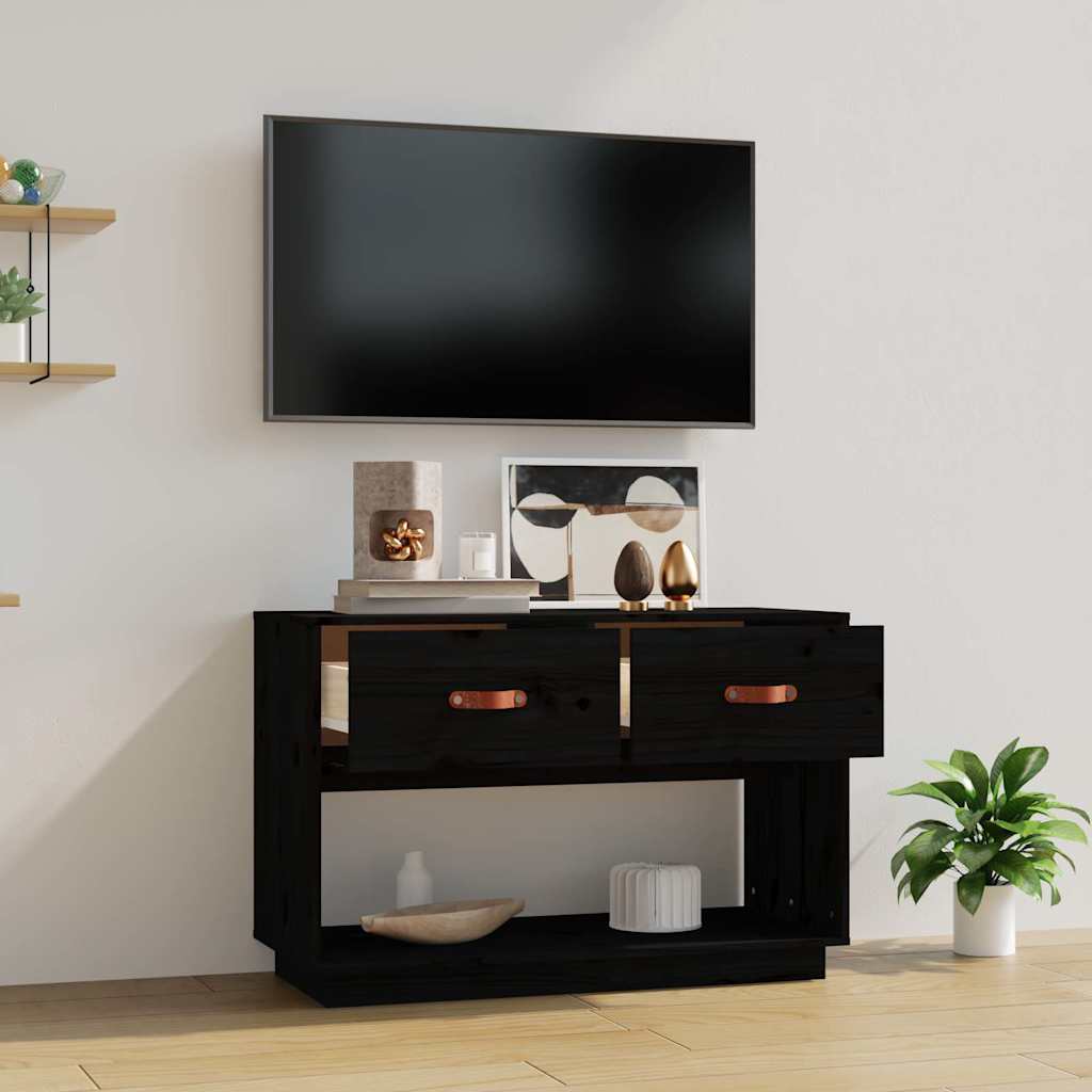 TV ormarić crni 90x40x60 cm od masivne borovine