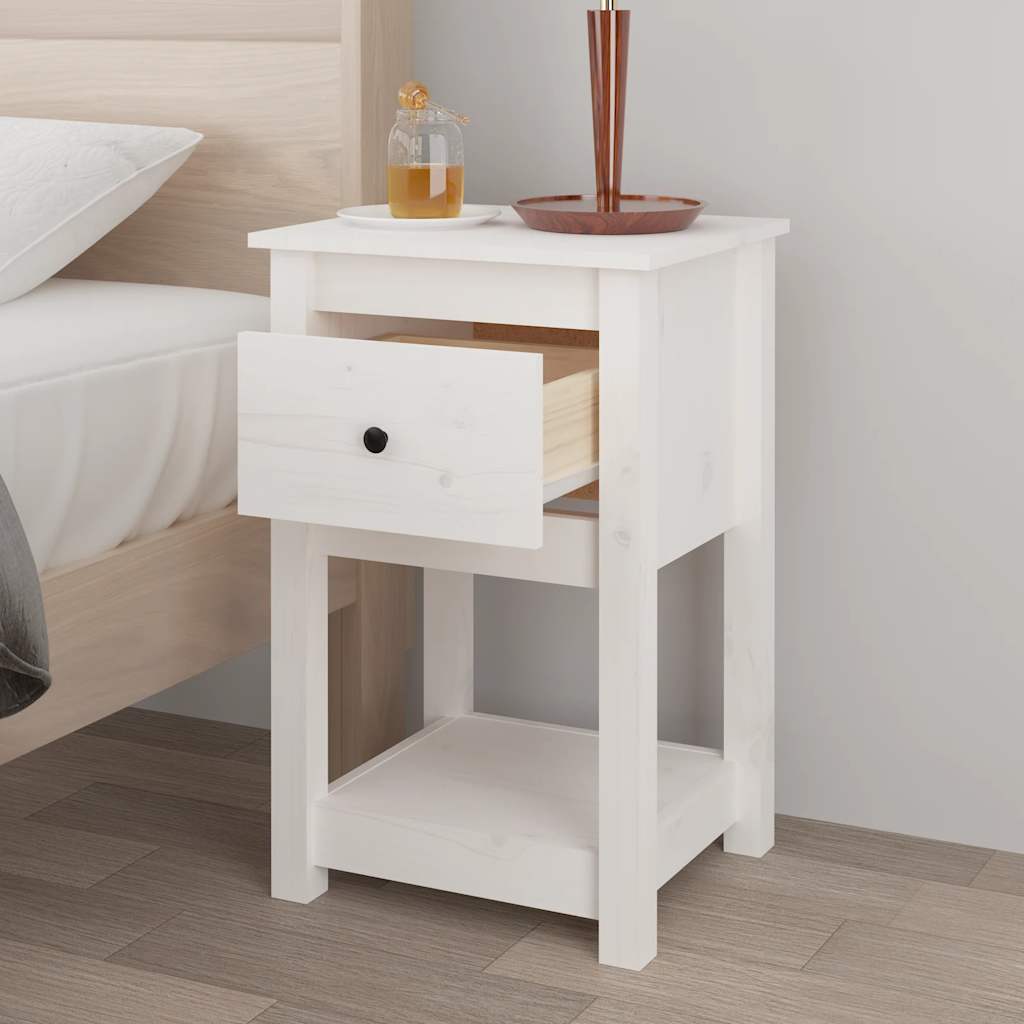 Noćni ormarići 2 kom bijeli 40x35x61,5 cm od masivne borovine