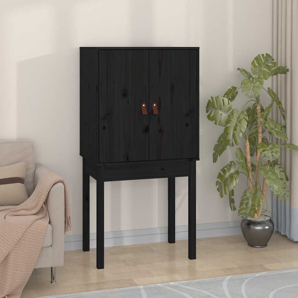 Visoka komoda crna 60 x 40 x 120 cm od masivne borovine