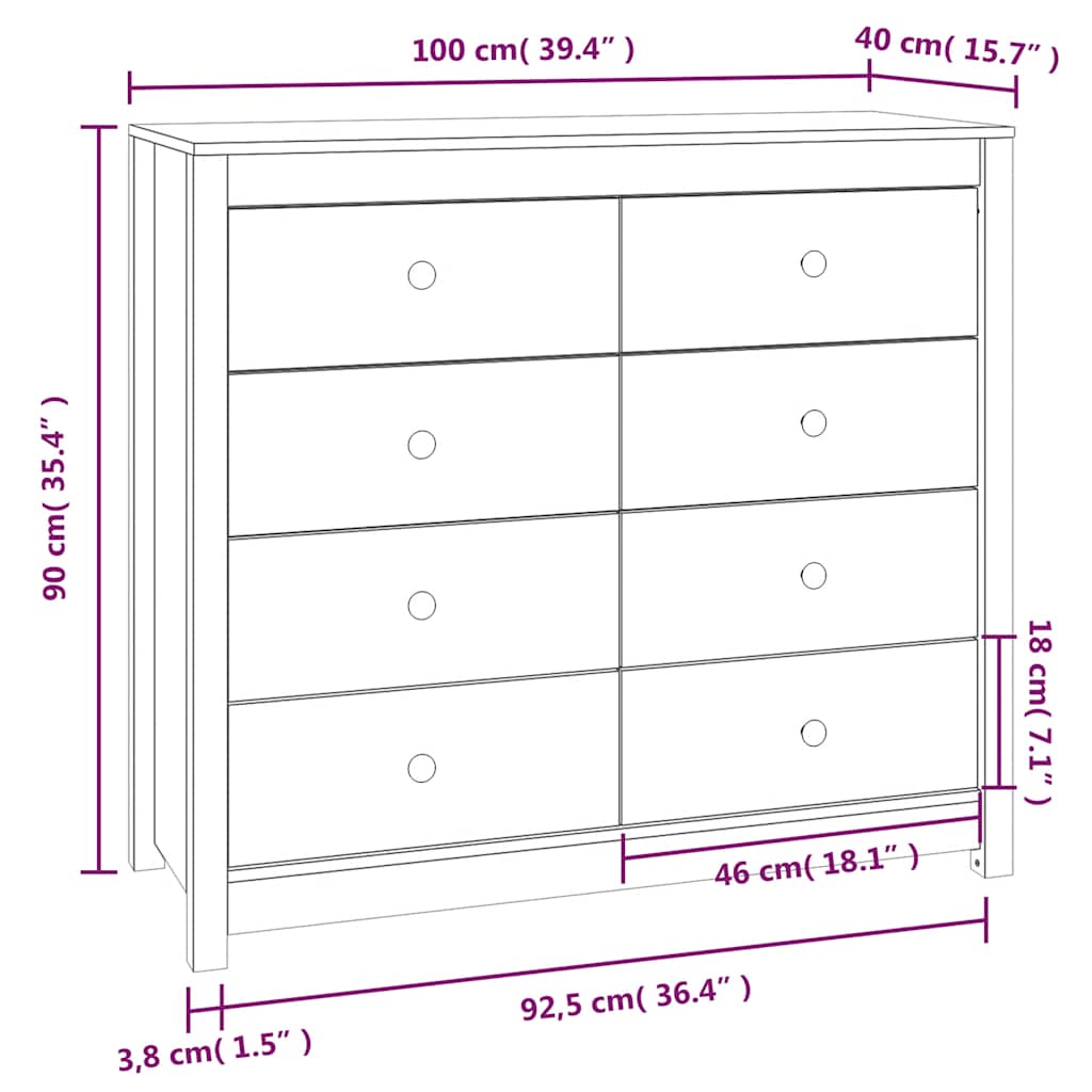 Bočni ormarić sivi 100x40x90 cm od masivne borovine