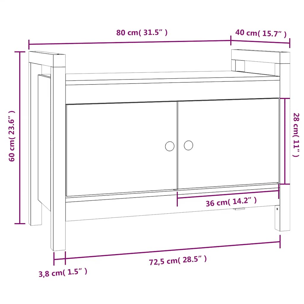 Klupa za hodnik bijela 80 x 40 x 60 cm od masivne borovine