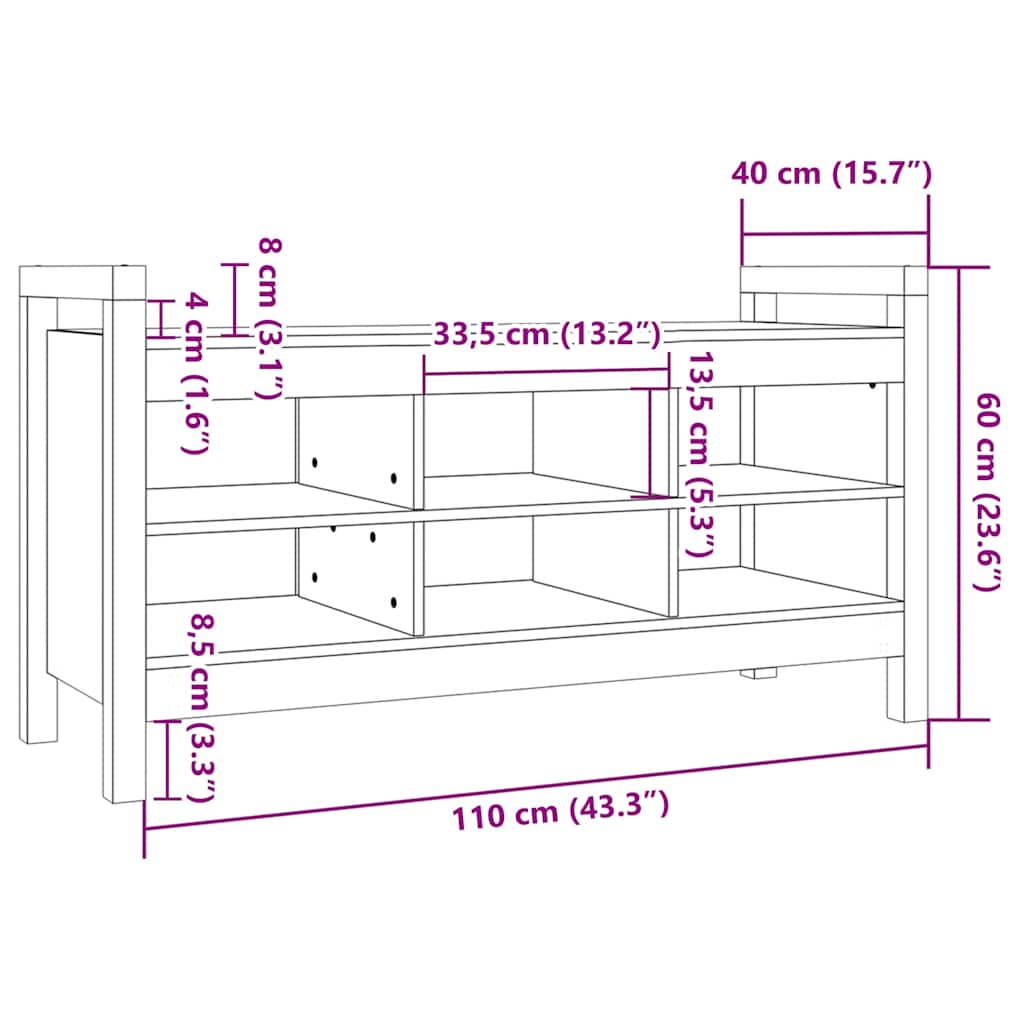 Klupa za hodnik 110x40x60 cm od masivne borovine