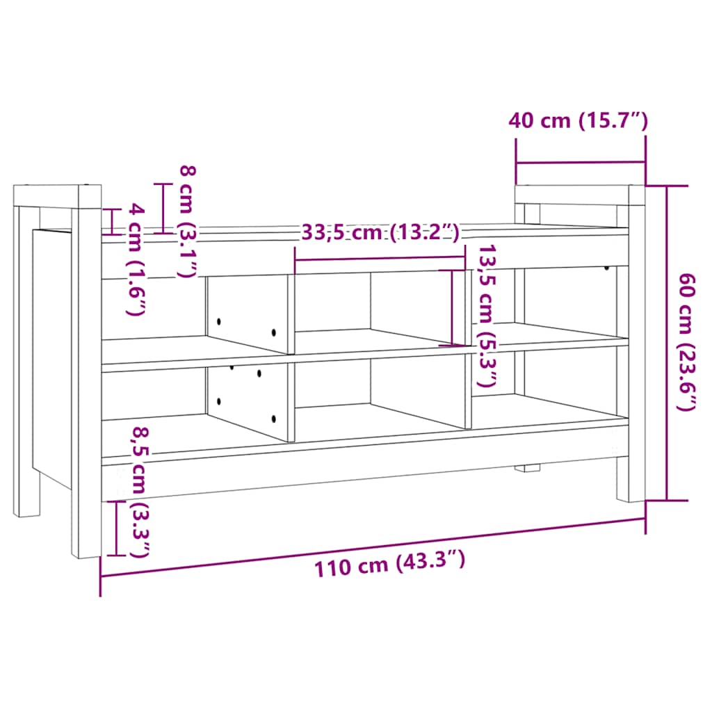 Klupa za hodnik siva 110x40x60 cm od masivne borovine