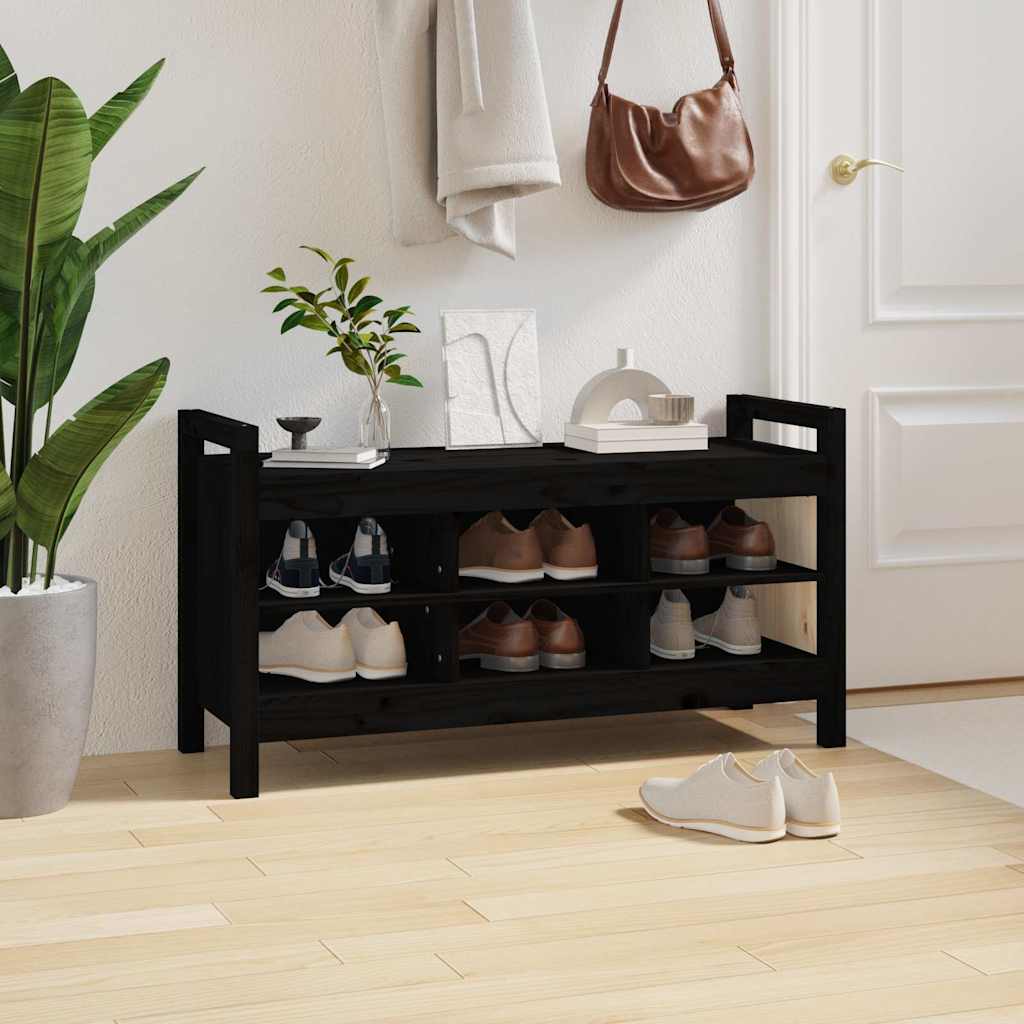 Klupa za hodnik Crna 110x40x60 cm od masivne borovine