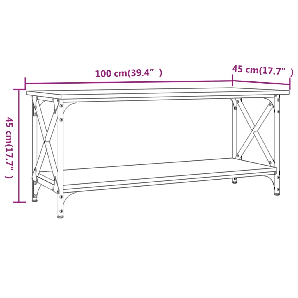 Stolić za kavu sonoma sivi 100x45x45 cm od drva i željeza
