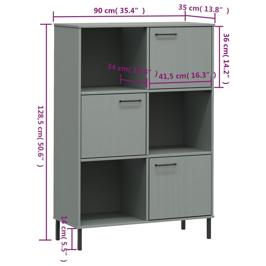 Regal za knjige sivi 90 x 35 x 128,5 cm od masivnog drva OSLO