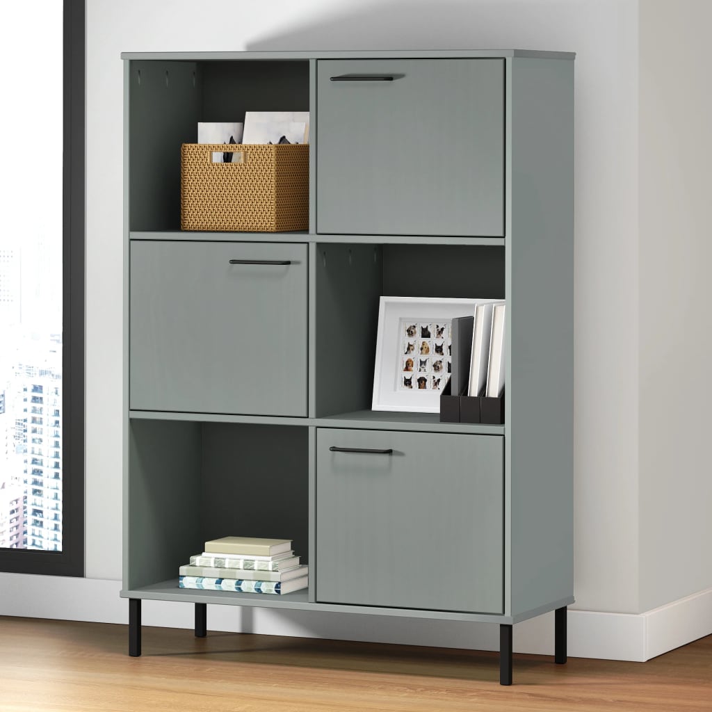 Regal za knjige sivi 90 x 35 x 128,5 cm od masivnog drva OSLO
