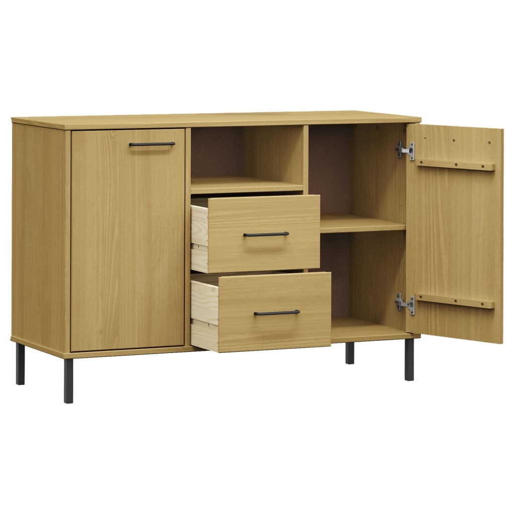 Komoda s metalnim nogama smeđa 113x40x77 cm masivno drvo OSLO
