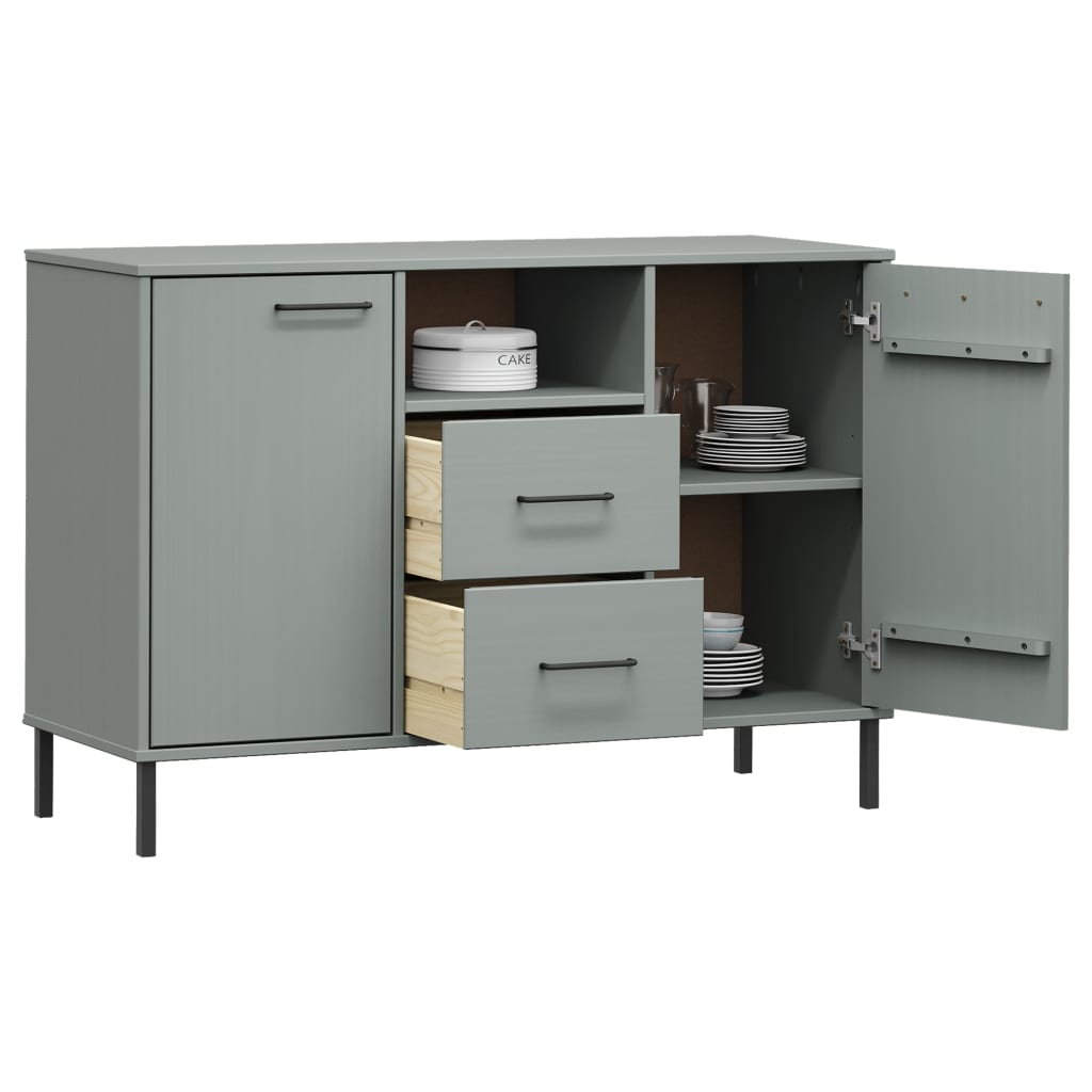 Komoda s metalnim nogama siva 113x40x77 cm masivno drvo OSLO