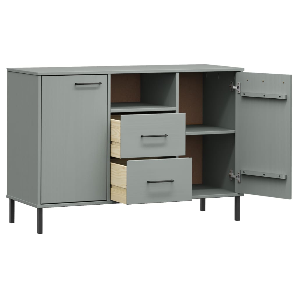 Komoda s metalnim nogama siva 113x40x77 cm masivno drvo OSLO